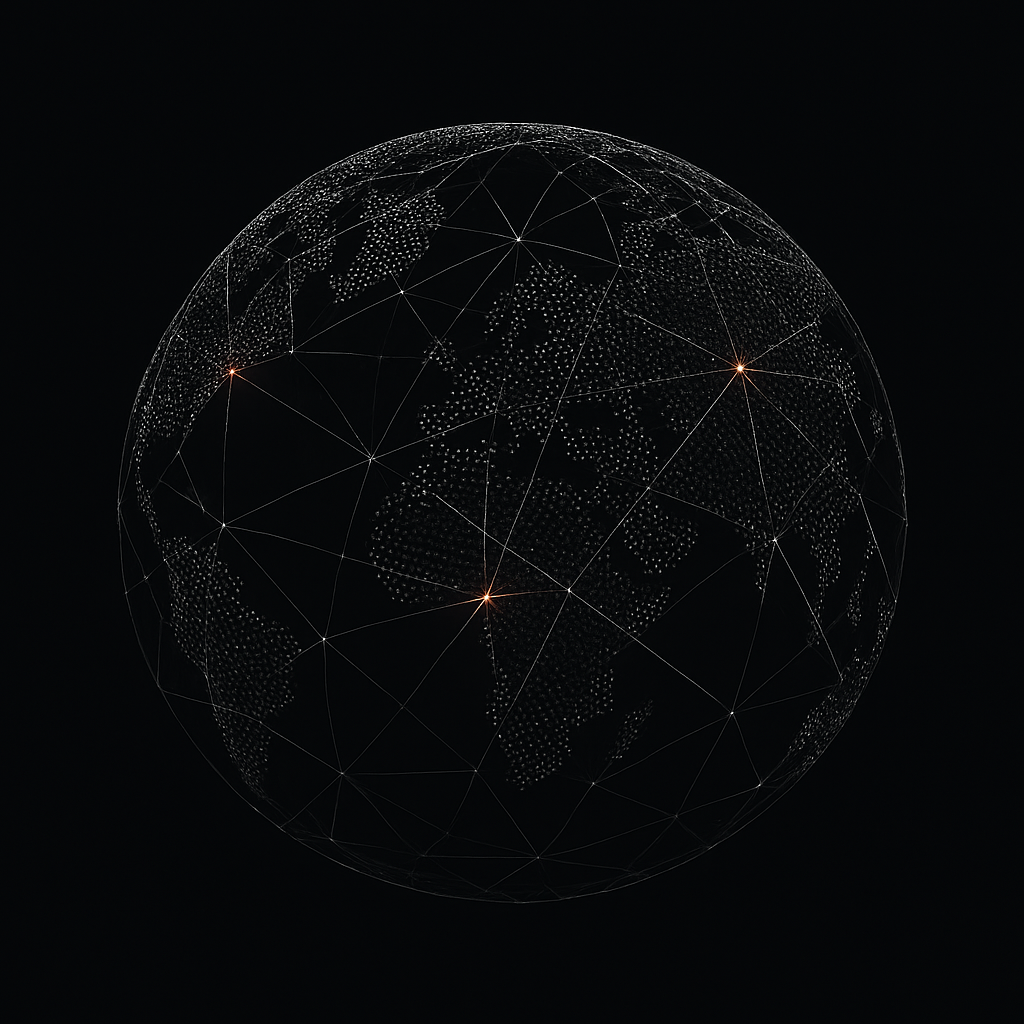 Abstract monochrome network visual representing Ladder's team of post-exit founders and operators connected across global markets